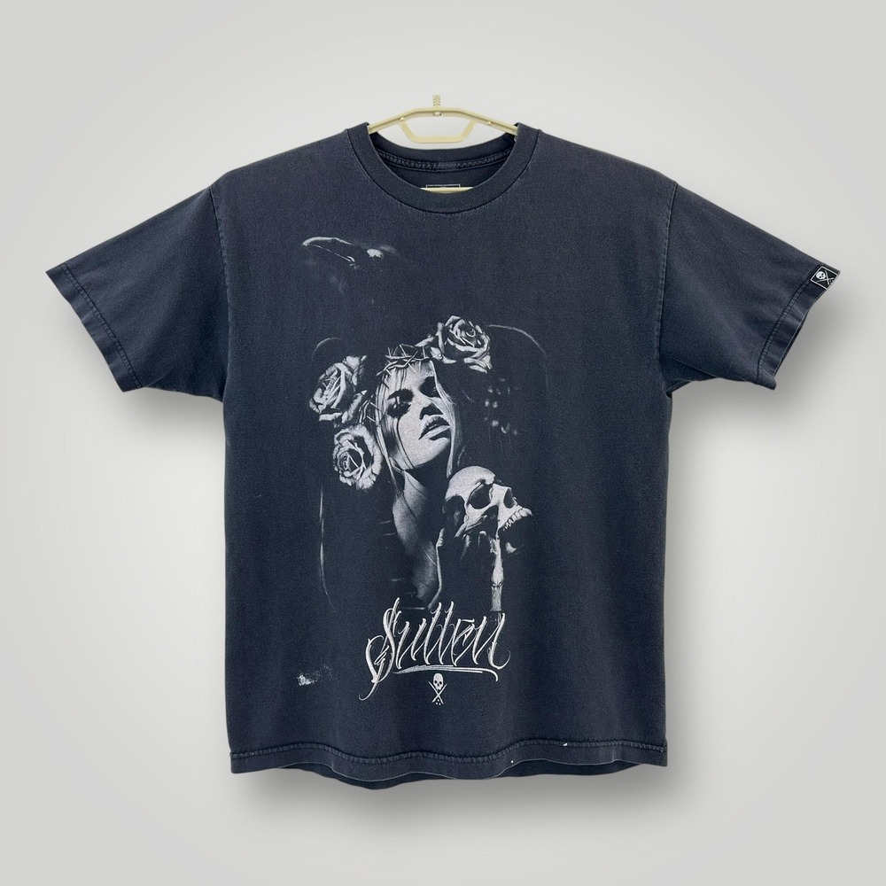 Sullen Shirt Mens Large Black Graphic Skull Rose Andres Ortega Tattoo Art Tee